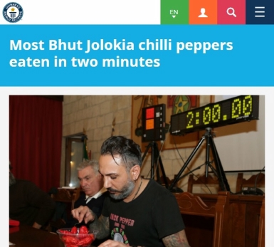 Most Bhut Jolokia chilli peppers eaten in two minutes Giancarlo Gasparotto Italy