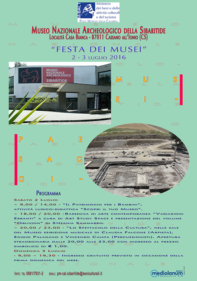 Festa dei Musei 2 3 luglio 2016 Locandina Museo Nazionale Archeologico della Sibaritide